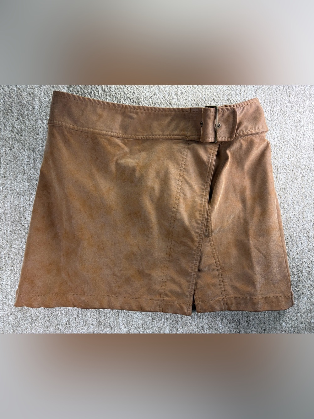 Free People Men's Tan Leather Flat Front Shorts with Buckle